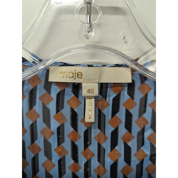 MAJE Richelane Metallic Jacquard Maxi Dress Blue Asymmetrical Size 40 Large - Picture 7 of 15